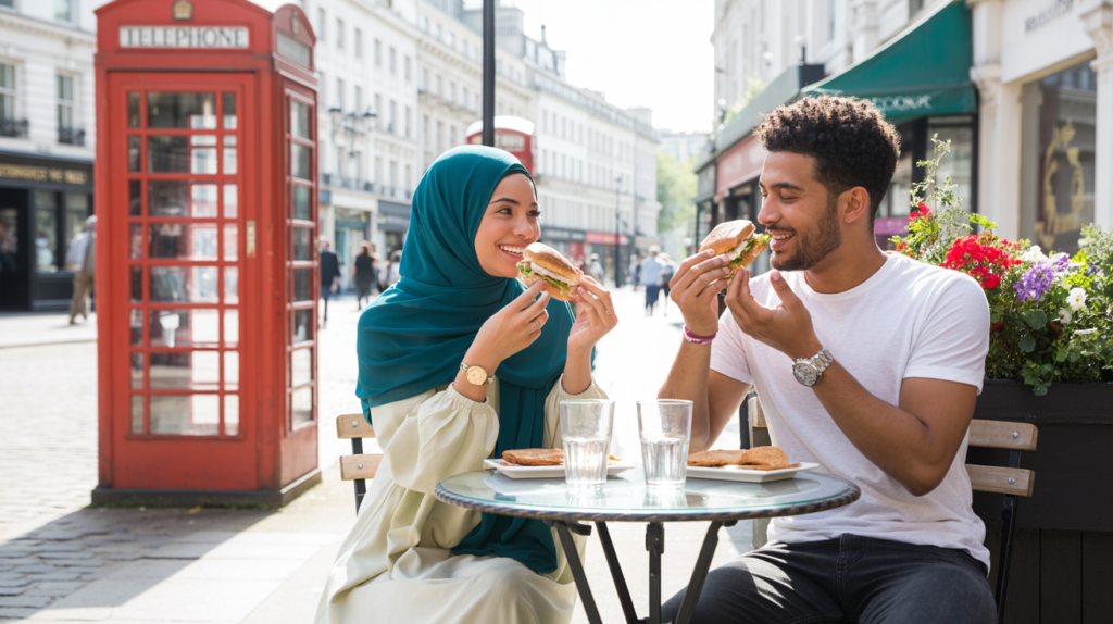 muslim-couple-eating-sandwiches-in-london