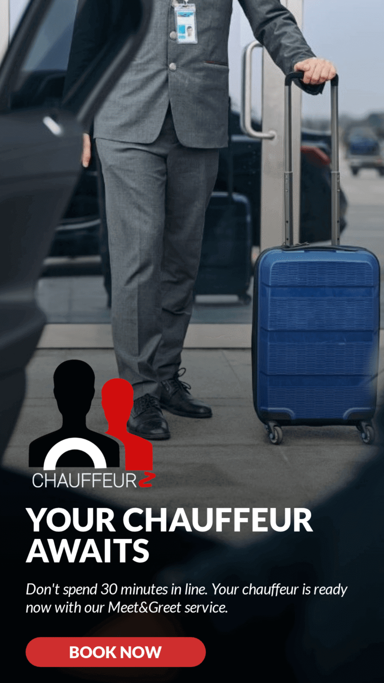 Luxury London airport chauffeur Meet and Greet service with professional driver and luggage assistance