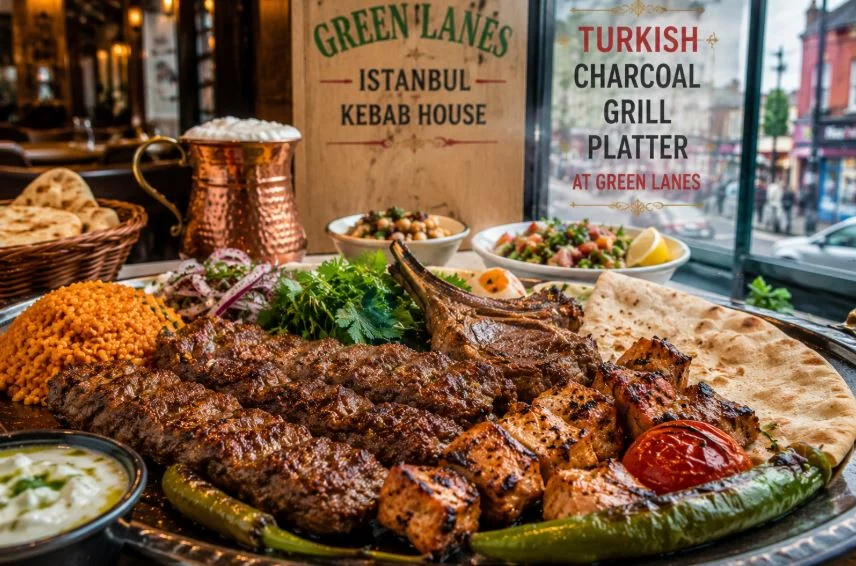 Turkish charcoal grill mixed platter on Green Lanes, London