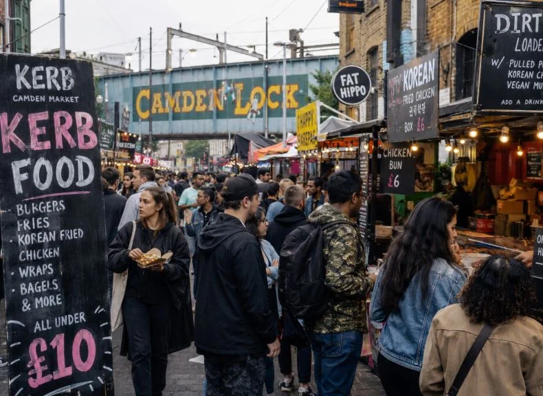 Affordable street food at a busy London market