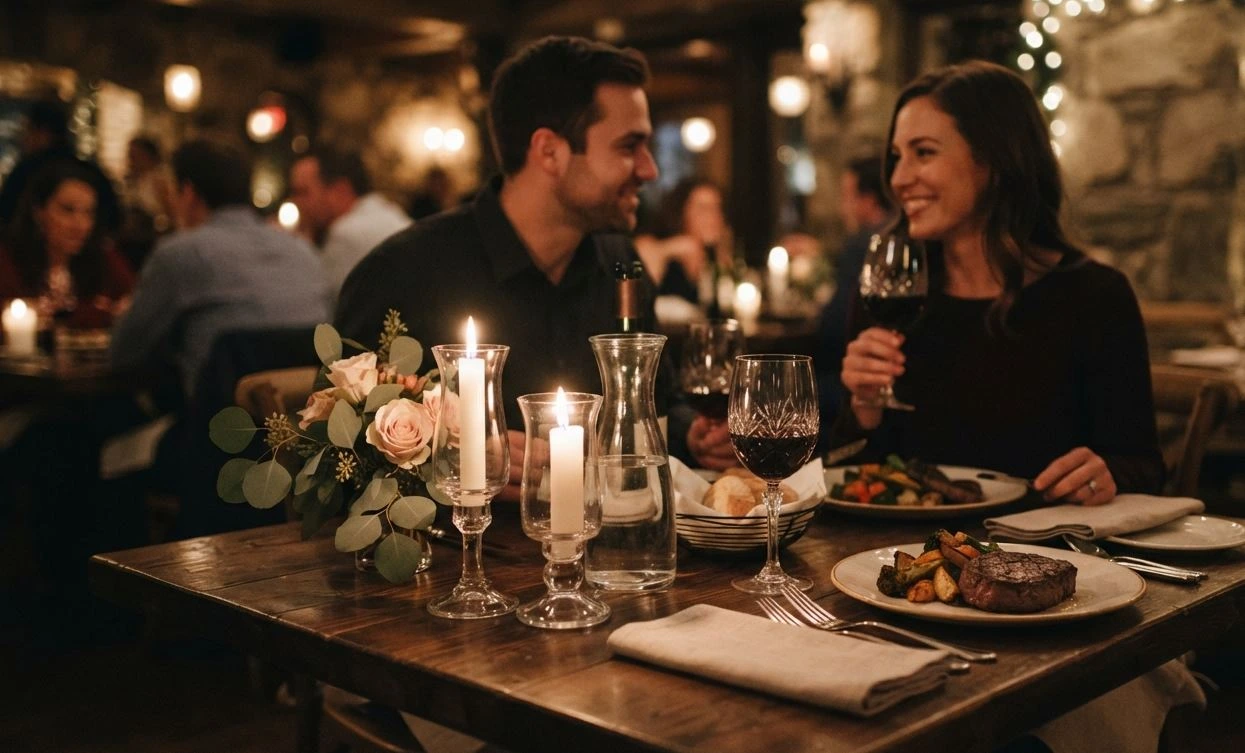 Candlelit table for two at a romantic London restaurant