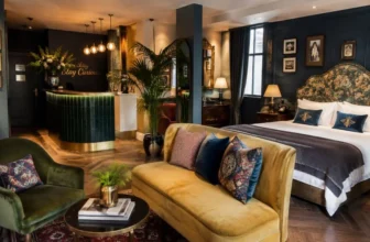 a characterful boutique hotel room or a design-led lobby