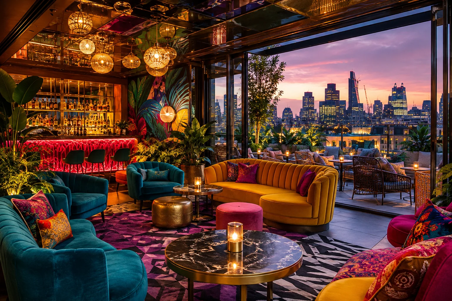 Bold design-led boutique hotel interior in London