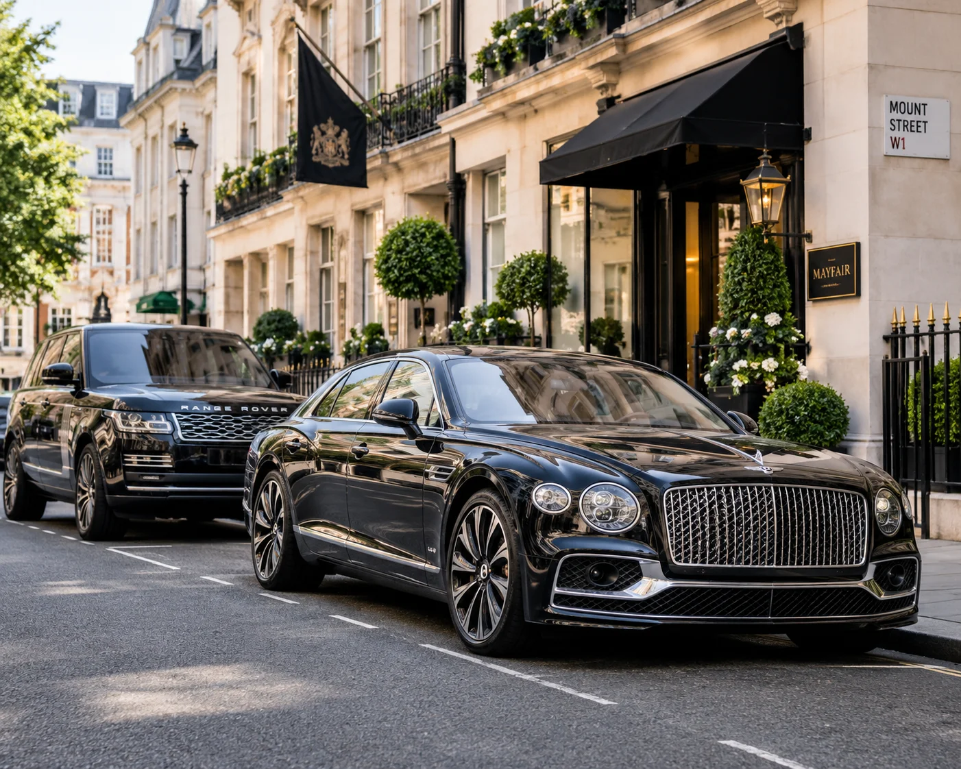 Bentley Flying Spur luxury car parked in Mayfair London