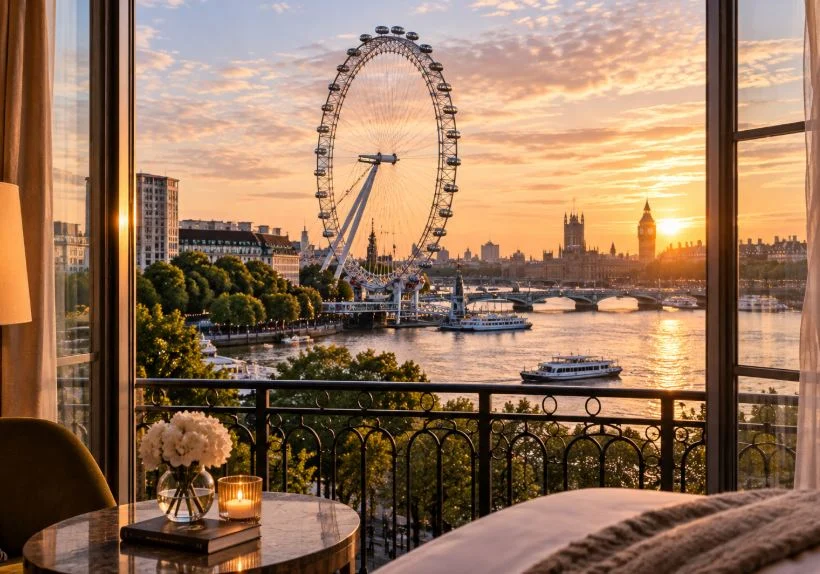View of the London Eye from a river-facing hotel room