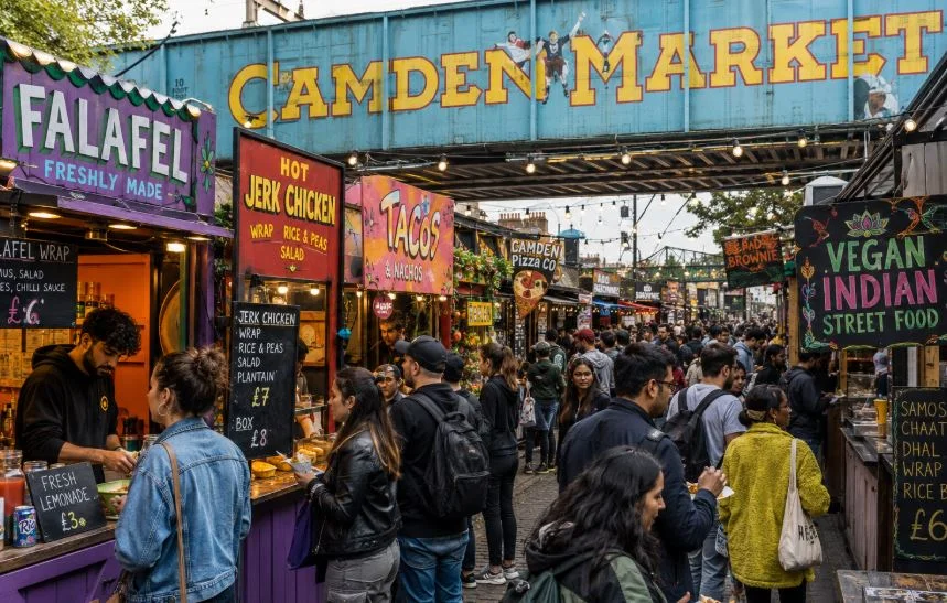 Street food stalls at Borough Market in London