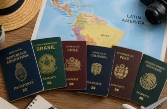 Passports from several countries / Latin America map