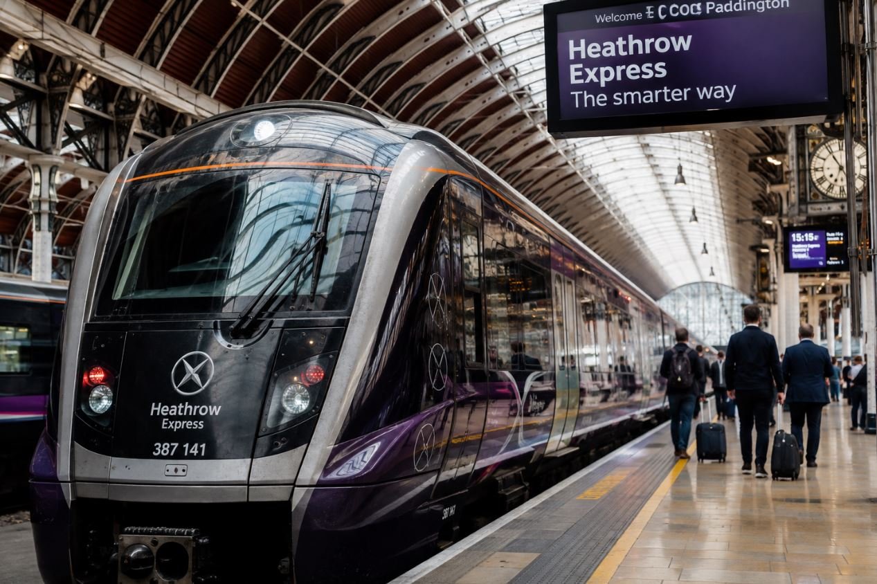 El tren Heathrow Express en la estación de Paddington, Londres