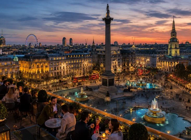 Rooftop bar view over Trafalgar Square, London