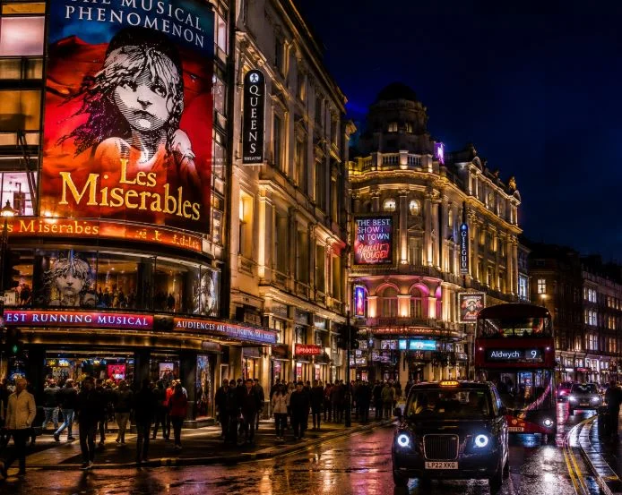 Neon-lit streets of Soho at night in London's West End