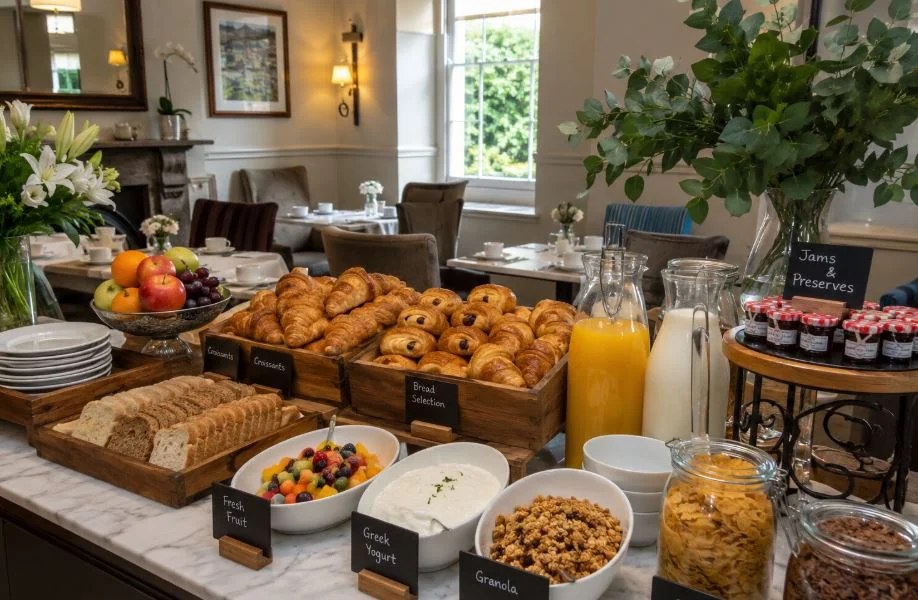 Continental breakfast at a boutique London townhouse hotel