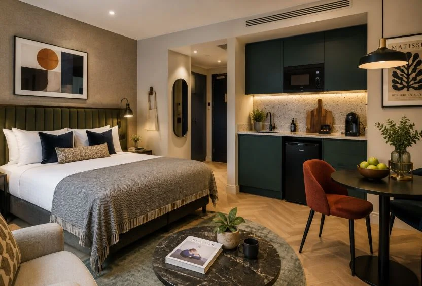 Stylish aparthotel studio with kitchenette in central London