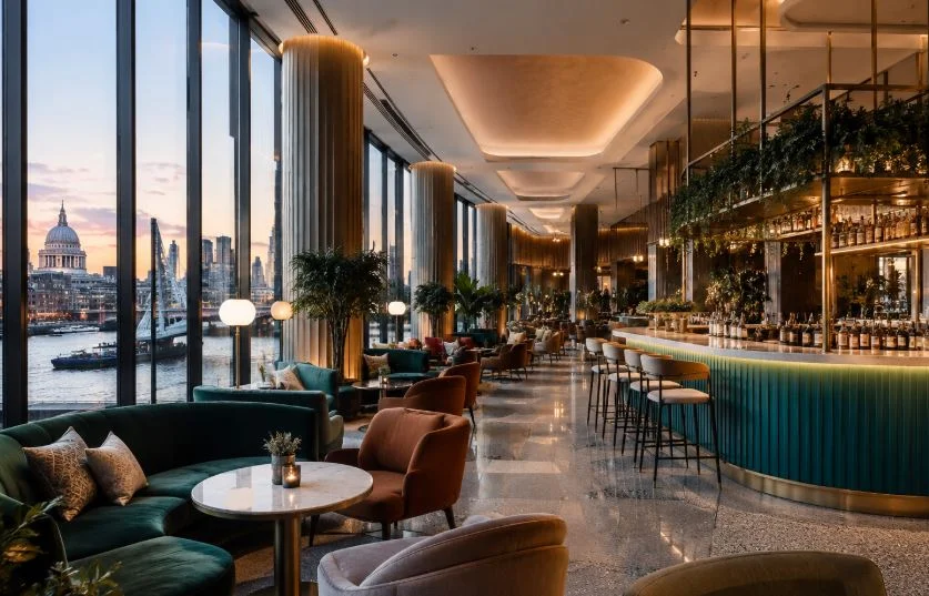 Stylish riverside hotel interior on the South Bank of London