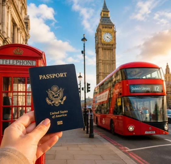 A London landmark with a passport, ready for a trip to the UK