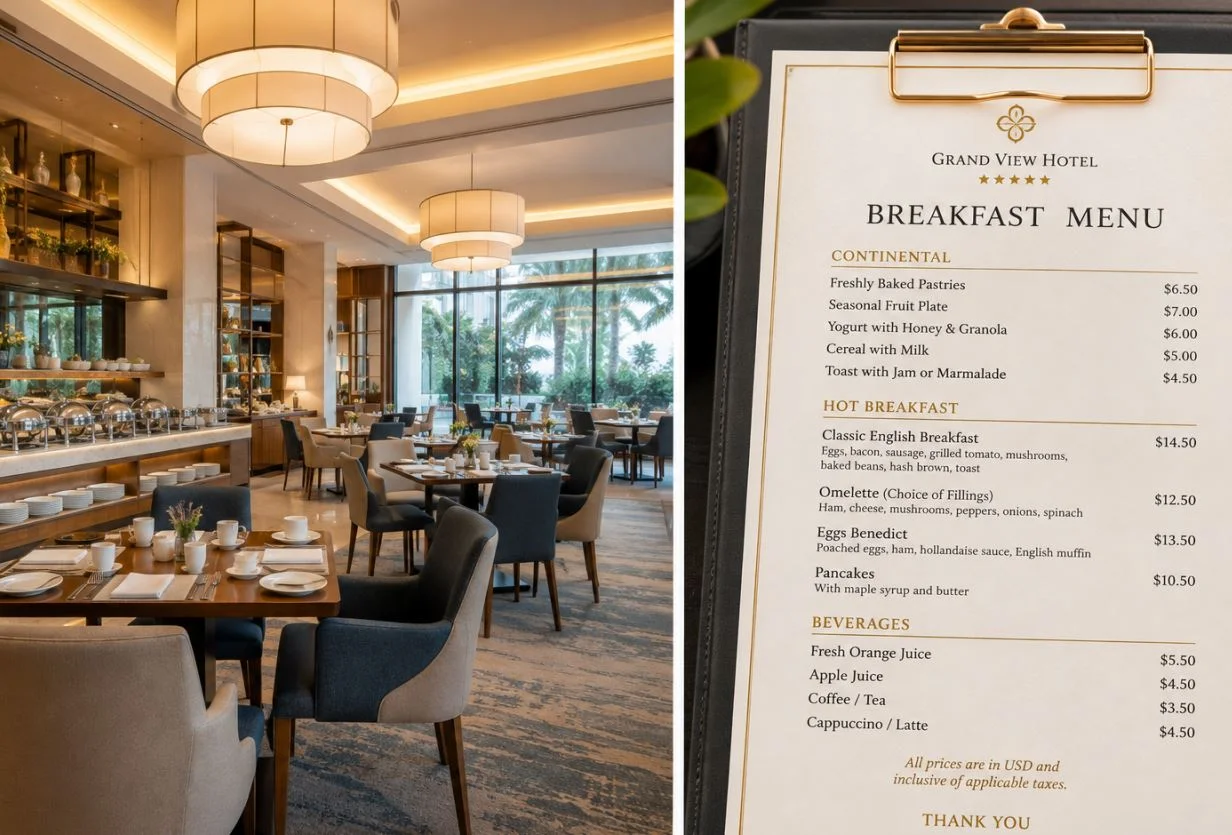 London hotel restaurant where breakfast is charged as an extra