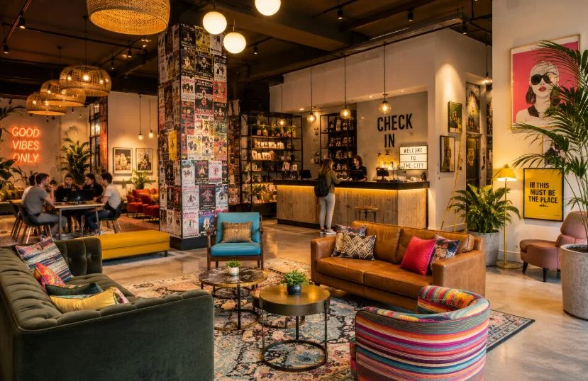 Stylish affordable boutique hotel lounge in London