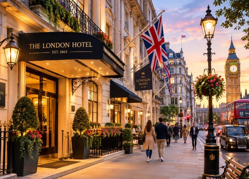 A classic London street with hotels near the main sights