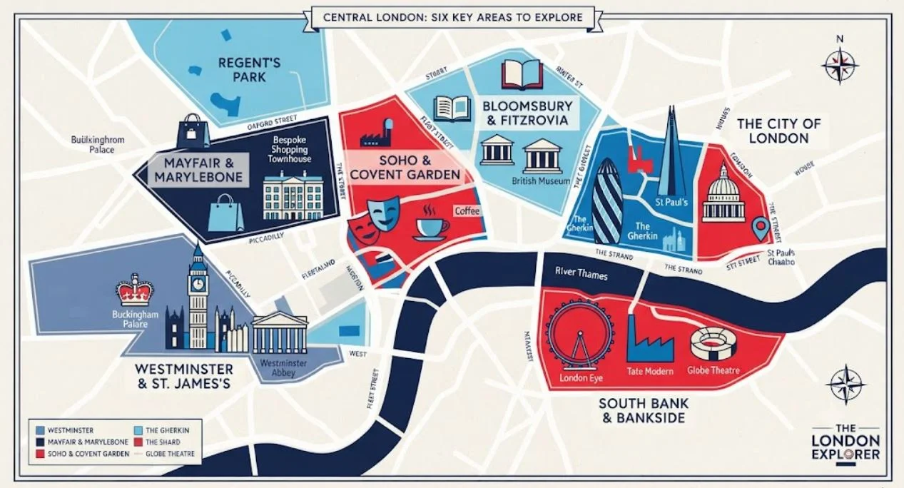 Map showing the best areas to stay in central London