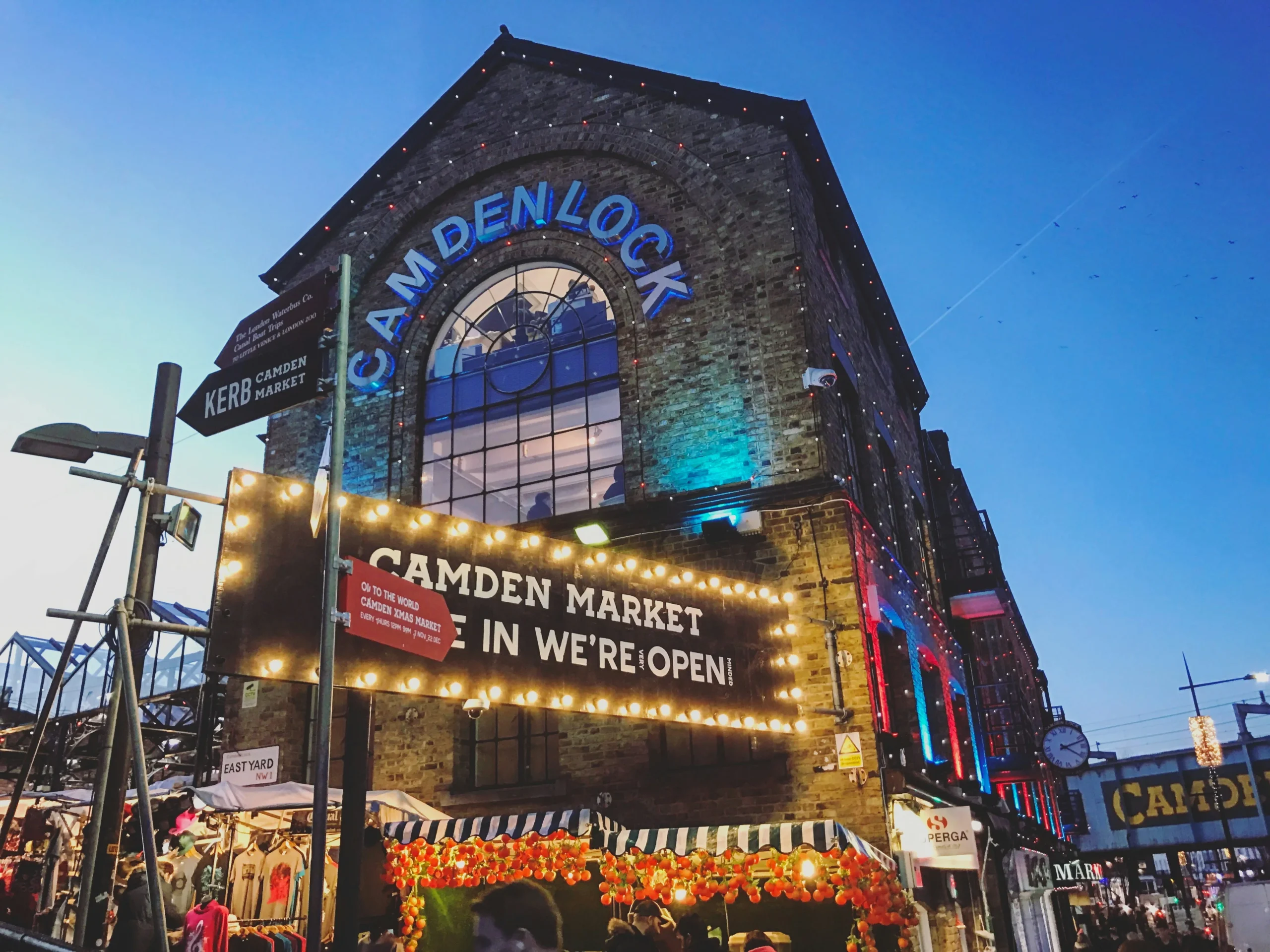 Camden Market food stalls by the canal at West Yard