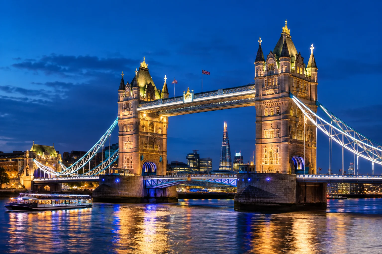 A floodlit London landmark at night
